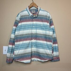 LL Bean Striped Chambray Shirt Mens Medium Traditional Fit